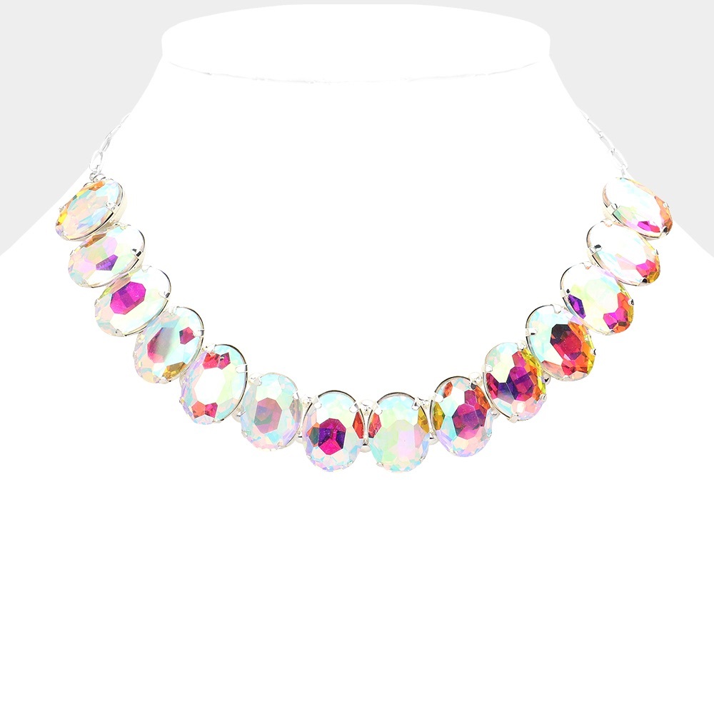 Aurora Borealis Oval Crystal Necklace